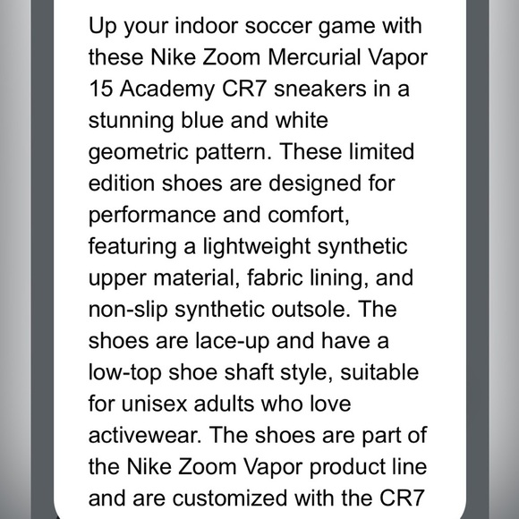 Nike Zoom Mercurial Vapor 15 Academy CR7 Ronaldo Size 7 Indoor Soccer Sneakers - Picture 16 of 16